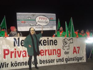 Aktion gegen Autobahn-ÖPP von GiB und VdStra. Bild: GiB