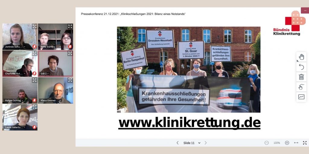 Um die Krankenhäuser ist es nicht gut bestellt. Neun mussten bisher im Jahr 2021 ihre Pforten schließen, ein weiteres Ende des Monats. Hinzu kommen 22 Teilschließungen sowie 50 akut von Schließung bedrohte Krankenhäuser. Im neuen Infobrief berichtet Gemeingut in BürgerInnenhand über die aktuellen Entwicklungen und den Widerstand gegen die Klinikschließungen.