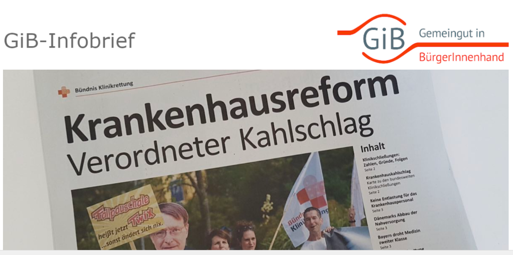 In diesem Infobrief schreiben wir, was die Einigung des Bundes und der Länder zur Krankenhausreform bedeutet und was wir stattdessen brauchen. Außerdem berichten wir von unserem Protest bei der Gesundheitsministerkonferenz und informieren über unsere neue Zeitung zur Krankenhausreform und das Flugblatt zur Notfallversorgung, die ab sofort kostenlos bestellt werden können.
