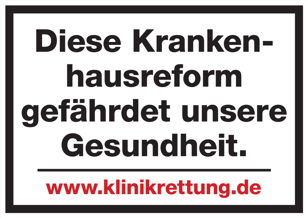 Am Mittwoch, den 15. Mai plant die Bundesregierung, das Krankenhausversorgungsverbesserungsgesetz im Bundeskabinett zu beschließen. Das Gesetz sieht den Abbau der Krankenhauslandschaft vor. Sowohl die neu eingeführten Leistungsgruppen als auch die Vorhaltepauschalen werden zu Schließungen von Abteilungen und ganzen Häusern führen. Das Bündnis Klinikrettung und die Aktionsgruppe Schluss mit Kliniksterben in Bayern kritisieren das Reformgesetz.