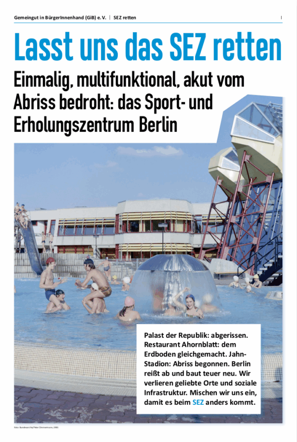 Sonderzeitung „Lasst uns das SEZ retten“