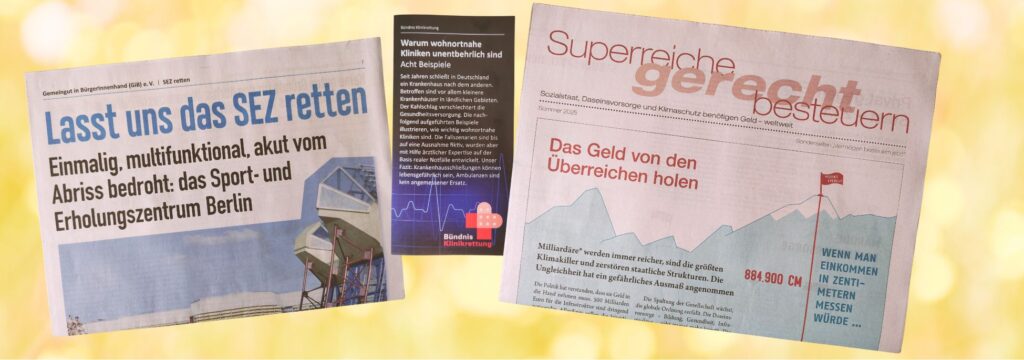 Der Sommer bietet viele Gelegenheiten, um mit Leuten ins Gespräch zu kommen und Infomaterial zu verteilen. Gemeingut hat verschiedene Materalien aktualisiert. Sie können jetzt zum Verteilen kostenlos bestellt werden. Alles Notwendige dazu sowie zum anstehenden Gemeingut-Geburtstag enthält der neue Infobrief.