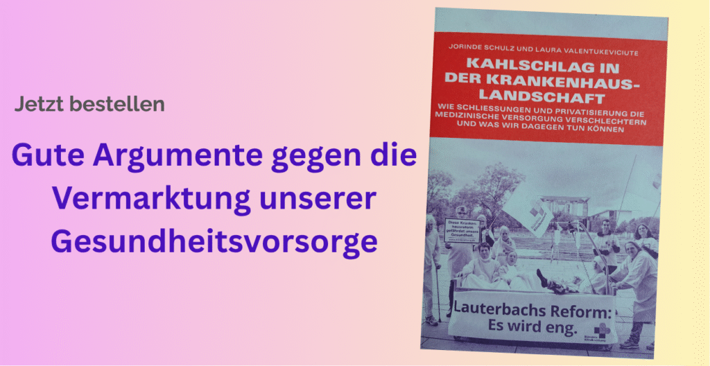 Heute ist unsere Broschüre zum Thema Privatisierungen und Schließungen im Krankenhauswesen erschienen. In der Publikation beschreiben wir, was zu der heutigen Misere im Krankenhaussektor geführt hat, was die aktuelle Reform bringen wird und was für ein solidarisches, am Menschen und nicht am Profit ausgerichtetes Krankenhauswesen nötig wäre.