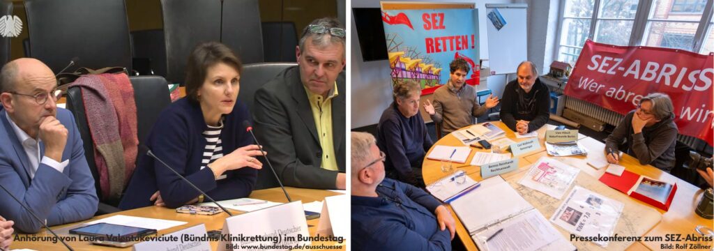 Manchmal müssen Punsch und Plätzchen in den Hintergrund rücken. Kurz vor den Feiertagen haben wir noch drei wichtige Termine zum Schutz der Gemeingüter bestritten. Dabei ging es einerseits um unseren Kampf für das Berliner Sport- und Erholungszentrum (SEZ), andererseits um den Erhalt der flächendeckenden Versorgung mit Krankenhäusern. Was war los?