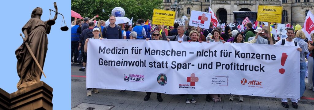 Im neuen Aktionsbrief informieren wir über den Ende Oktober anstehenden Gerichtstermin zur Unterfinanzierung der Krankenhäuser und über unsere Aktivitäten, mit denen wir die Klage unterstützen: eine Petition, ein Video und eine Aktion vor Ort. Außerdem ist ein Interview mit der Klägerin, Prof. Dr. Erika Raab, verlinkt.